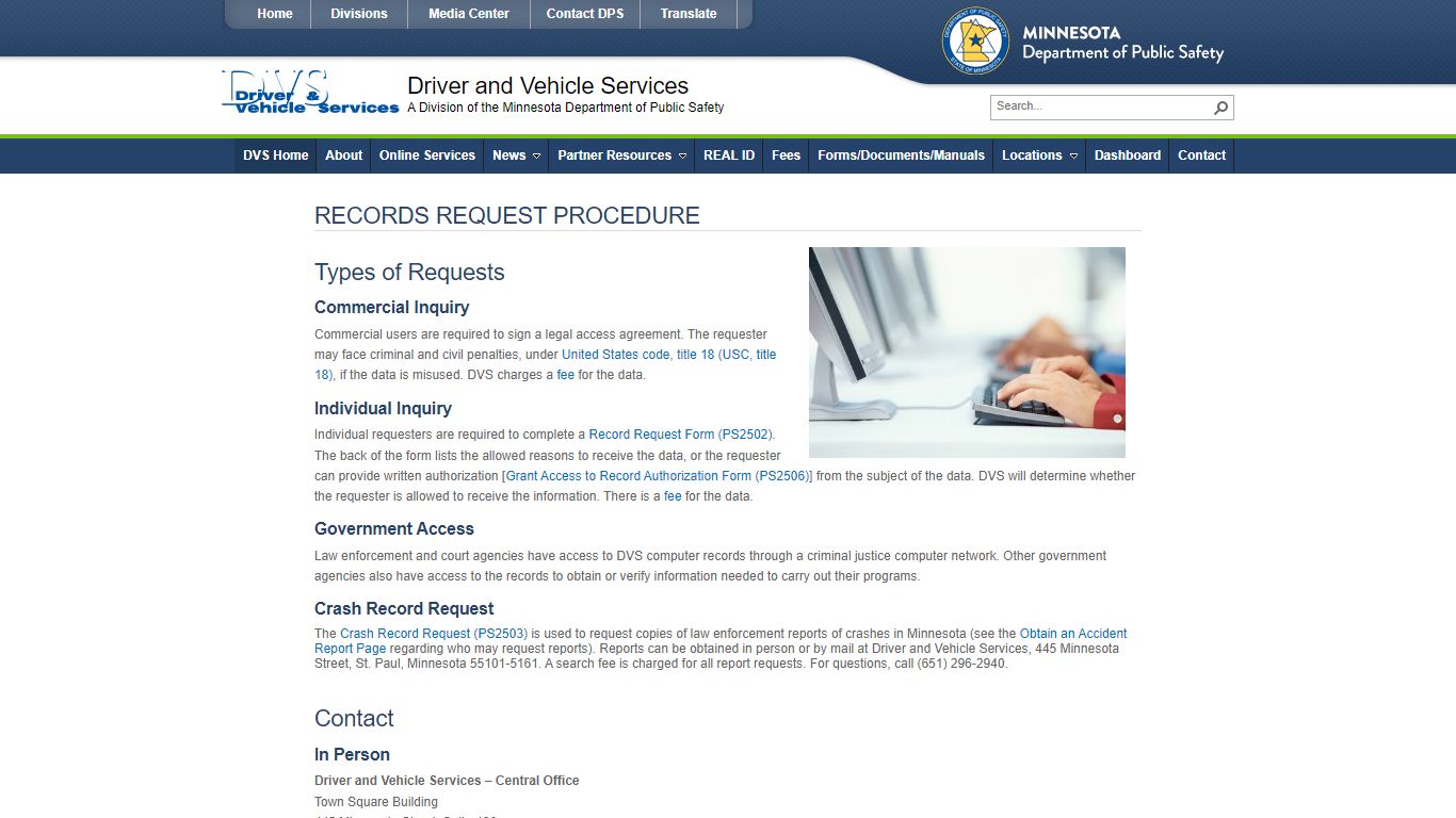 DVS Home - records request procedure - Minnesota